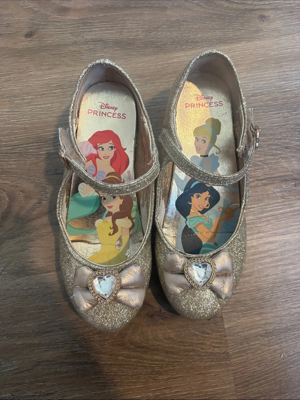 Disney Gold Glitter Princess Mary Jane Shoes with Heart Bow